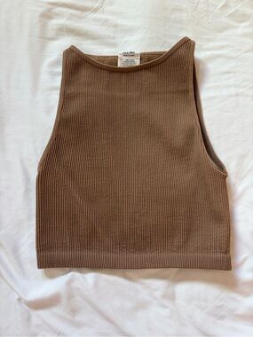 Cotton On Ribbed High-Neck Crop Tank - Chocolate Brown